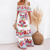 Ženska ljetna haljina za plažu s ramena Bandeau bez naramenica Vintage duga Maksi haljina s cvjetnim printom