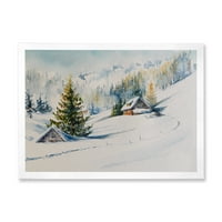DesignArt 'Zimske planine s malom kućom' tradicionalni uokvireni umjetnički tisak
