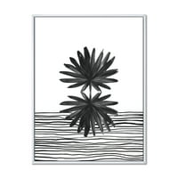 DesignArt 'Crno -bijela prugana pod Tropskom lišću II' Moderno uokvireno platno zidno umjetnički tisak