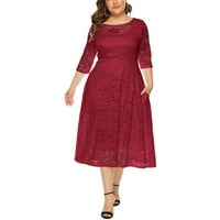 Ženska modna ljetna haljina srednje duljine s izrezom u obliku slova U I rukavima A kroja, boja vina, 2 inča