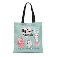Canvas Tote torba ružičasta skica Slatka balerina zeko CAT likovi Vesele izdržljive torbe za prodaju namirnica