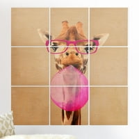 'Pariška pametna žirafa s Bubblegum' Coco de Paris grafički umjetnik Print Multi-komad slike na drvu u ružičastoj