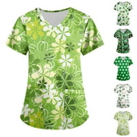 Ženski vrhovi Womens moda V vratni kratki rukavi radna odjeća s džepovima St. Patrick's Day Tiskani vrhovi Green