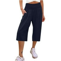 Ljetne hlače za Žene, Ležerne ljetne jednobojne hlače visokog struka, ravne hlače do koljena, ženske široke kratke