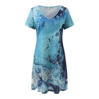 haljine za žene, Ženska ljetna plava haljina s izrezom u obliku slova A i ljuljačkim rukavima, labava lepršava