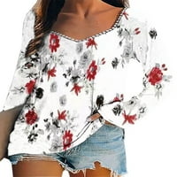 Ženska bluza od tunike s cvjetnim printom ležerna odjeća za slobodno vrijeme majica dugih rukava s ravnim rubom