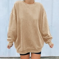Ženske majice s kapuljačom plus veličine, ležerni puloveri s dugim rukavima s okruglim vratom, kaki, e-mail