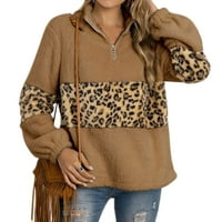 Žene leopard print colorblock patentni zatvarač visoki vrat dugi rukavi džemper