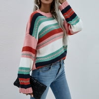 Očistinj ženskog šivanja boja blok pleteni džemper vitki posada s dugim rukavima vrat casual pleteni pulover vrhovi