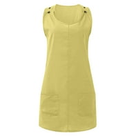 Ženske mini haljine bez rukava s okruglim vratom s printom, ljetne Ležerne ženske plaže s džepovima, žute, 4 inča