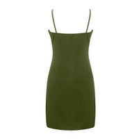 + ljetna Ženska duga majica bez rukava s naramenicama, tanke mini jednobojne haljine bez rukava u zelenoj boji