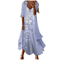 Ballsfhk ženski casual modni ispis v-izrez dva set ljetna maxi haljina proljetne haljine za žene