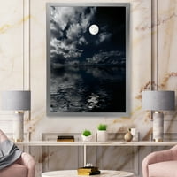 DesignArt 'Noć punog mjeseca u oblačnom nebu iv' nautički i obalni uokvireni umjetnički tisak