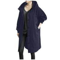 QiaoCaity Žene dugački klirens kaputa, ženski modni vrhovi, gumb za čvrste boje džep rekreativna s kapuljačom