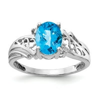 14k čvrsto bijelo zlato, 8-struki ovalni plavi topaz u dijamantnoj kariranoj veličini zaručničkog prstena