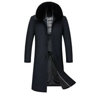 Muški trenč kaput, zimska klasična vunena jakna, dugi poslovni kaput, gornji kaput od graška u crnoj boji