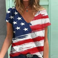 Majica američke zastave ženske domoljubne majice s izrezom u obliku slova A i kratkim rukavima 4. srpnja casual