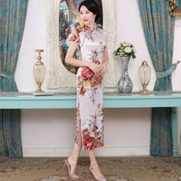 Chongsam Ženska haljina s prorezom s ovratnikom u kineskom stilu U Stilu, s cvjetnim printom i kratkim rukavima