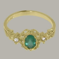 18K britansko žuto zlato, prirodni smaragd i kubični cirkonij, ženski zaručnički prsten - opcije veličine-veličina