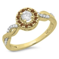 Kolekcija 0. Zaručnički prsten od 14 karatnog okruglog dijamanta od šampanjca od 14 karatnog bijelog dijamanta,