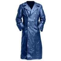 Muški dvoredni dugi trenč kaput, duga kožna jakna, zimski kaput s dugim rukavima, preveliki Vintage džepni kaput,