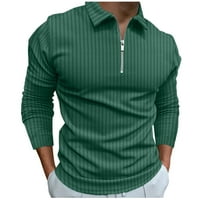 Košulje za muškarce, Muška jesenska majica s prugastim tkaninama, patentni zatvarač, odbijeni ovratnik, majice