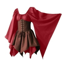 Ženske renesansne srednjovjekovne gotičke haljine jednobojna prošivena haljina dugih rukava s tankim korzetom
