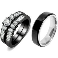 Set uparenih prstenova ženski zaručnički prsten od crnog kamena od nehrđajućeg čelika okrugli kubični cirkonij