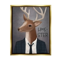 Stupell Industries Hoof-Star Witty Deer Stag Nos odijelo kravate grafičke umjetnosti Metalno zlato plutajuće uokvireno