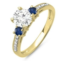 Zaručnički prsten s okruglim bijelim dijamantom od 14 karata i plavim safirom iz kolekcije A. H., žuto zlato,
