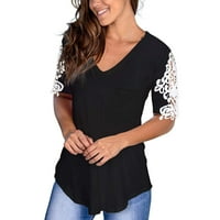 Ženska čipkasta Majica kratkih rukava s džepom u obliku slova U, široka ležerna ljetna majica