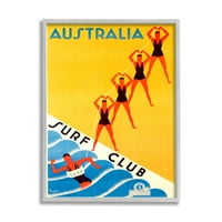 Stupell Industries Retro Pop Australian Surf Club Oglas žuto plavo globalno slikarstvo siva uokvirena umjetnička