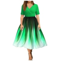 Ženske ljetne ležerne haljine s kratkim rukavima s kratkim rukavima rub dužina koljena Fit & Flare haljina zelena