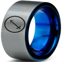 Volframov horoskopski prsten Strijelca za muškarce i žene, Udoban fit, plavi, ravni rez, mat, sivi, polirani