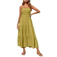 Ženska haljina bez naramenica, obična boho ljetna haljina za plažu, pripijeni gornji dio s naramenicama, ljuljačka