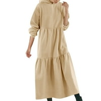 Felwors ženske haljine dugih rukava modna dugačka haljina s kapuljača Spajanje dukvica haljina solidna boja dugi