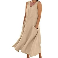 Ženske haljine za žene Plus Size ljetni labavi sarafan od pamuka i lana duga haljina bez rukava s okruglim vratom