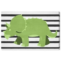 Wynwood Studio 'Folk Triceratops' životinje zidne umjetničke platnene platno - zeleno, crno, 36 24