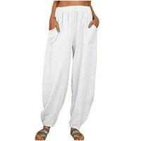 Ženske široke hlače lanene hlače modne ženske ljetne Ležerne široke jednobojne hlače s džepovima od pamuka i lana