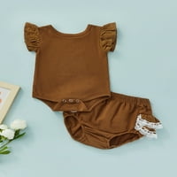 Mialoley dojenčad Djevojčice odjeće, okrugli vrat leteći rukav Romper + elastični struk čipke ruffles kratke hlače