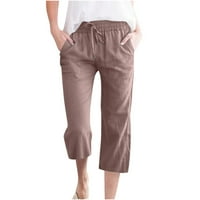 Ženske hlače s elastičnim pojasom S vezicama i džepom, ljetne modne Ležerne široke pamučne i lanene hlače, duge