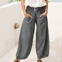 Ženske ležerne labave vrećične džepove hlače modne igrače hlače kombinezon pamučne i lanene hlače