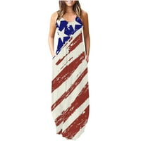 Xihbxyly Clearance maxi haljina za Wome Women Ljetna haljina 4. srpnja Dan neovisnosti Dan američke zastave bez