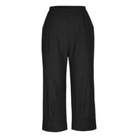 Ženske Capri hlače, jednobojne rastezljive palazzo hlače visokog struka, široke široke capri hlače s džepovima