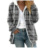Ženska casual jakna srednje duljine karirana gornja odjeća s patentnim zatvaračem dugih rukava siva