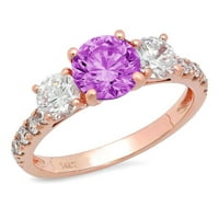 Prsten od imitacije aleksandrita okruglog reza od 2,02 karata u ružičastom zlatu od 14 karata, prsten za godišnjicu