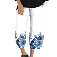 Ženske hlače s gradijentnim cvjetnim printom Plus veličine, široke rastezljive Ležerne hlače od pamuka i lana