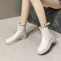 Krzno obrisane čizme za gležnjeve za žene američke pete od ravnih potpetica bočni patentni zatvarač fau kože zima
