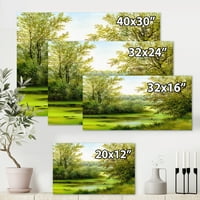 DesignArt 'proljetna stabla sa zelenim ribnjakom' Country Canvas Wall Art Print