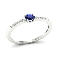 Ženski dijamantni prsten od bijelog zlata od 10k okruglog reza s plavim safirom i dijamantom u obliku dijamanta